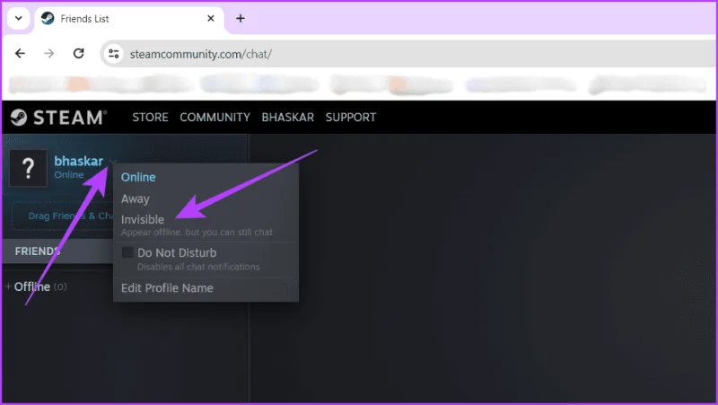 Comment apparaître hors ligne ou invisible sur Steam (sans dire hors ligne)