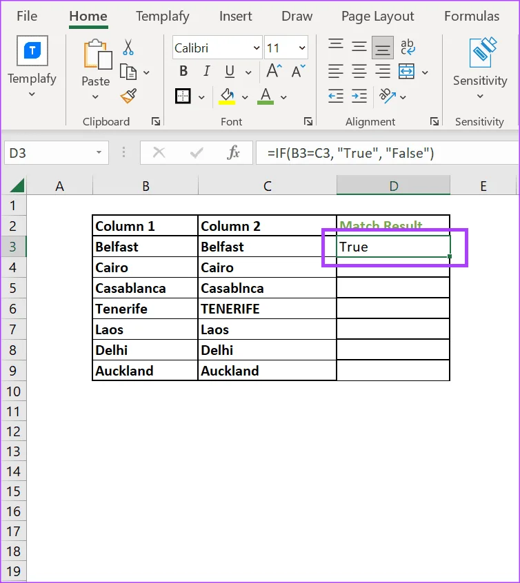 3 طرق لمقارنة الأعمدة في Excel للمطابقات