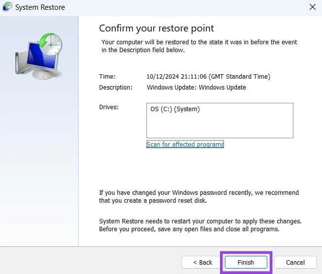 Pasos para realizar una restauración del sistema en Windows 11
