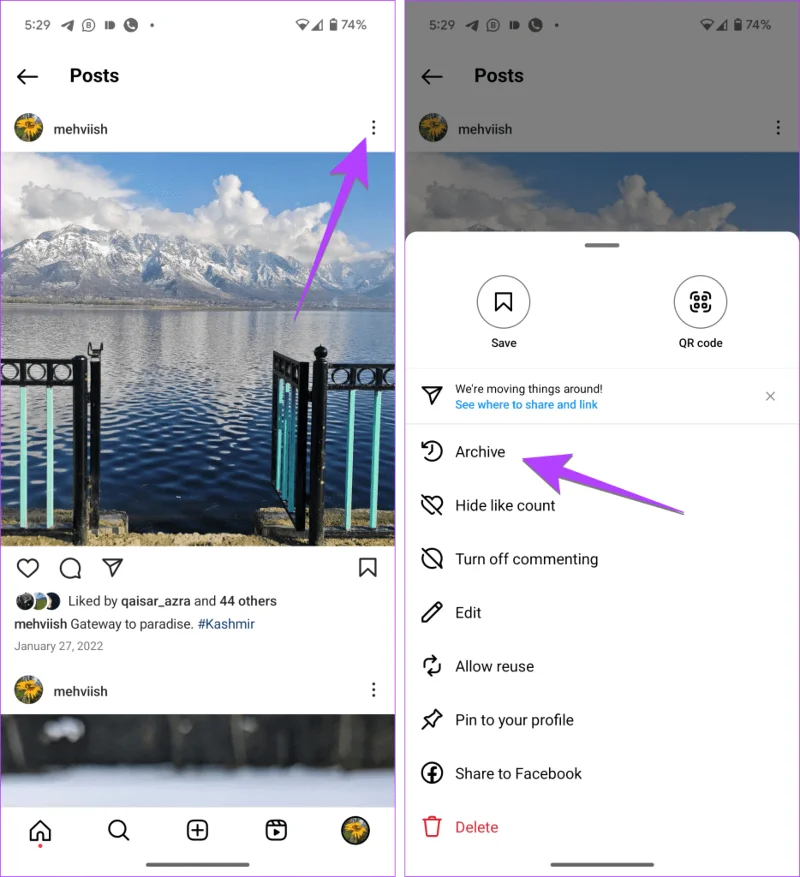 Cosa succede quando archivi un post su Instagram