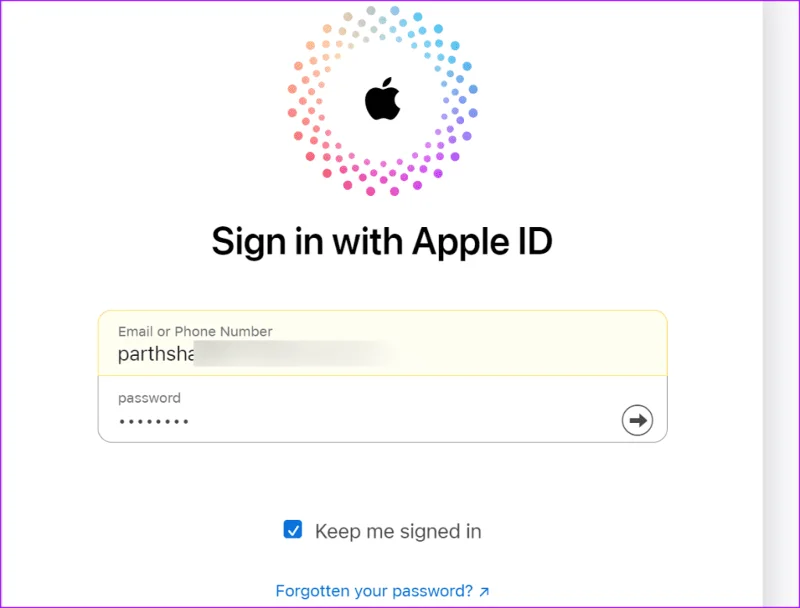 Saisie du code de vérification sur le site d'Apple