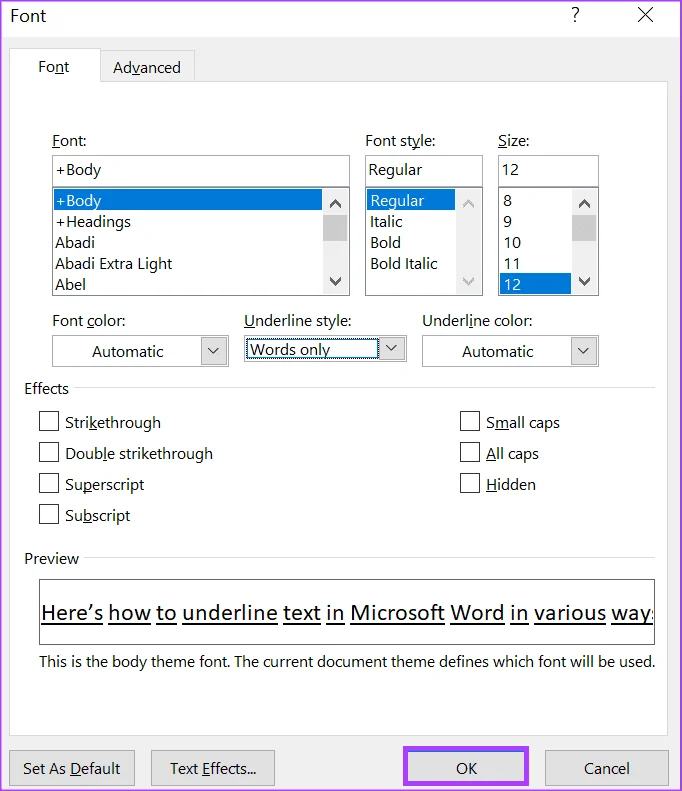 3 أفضل الطرق لتسطير النص في Microsoft Word