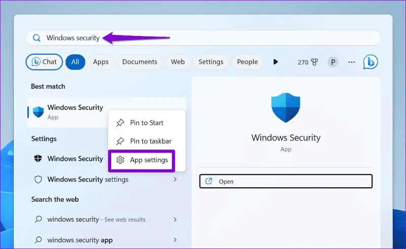 Configuración de la aplicación de Seguridad de Windows