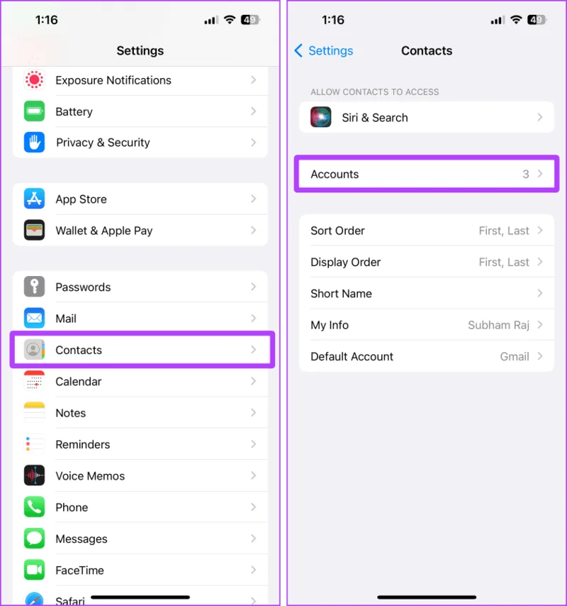 Instellingen voor contactherstel op iPhone