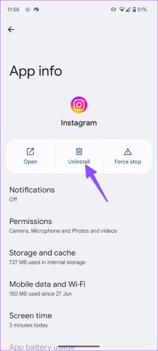 Desinstalar Instagram en Android