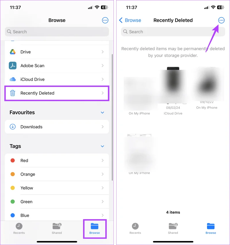 Options de l'application Fichiers