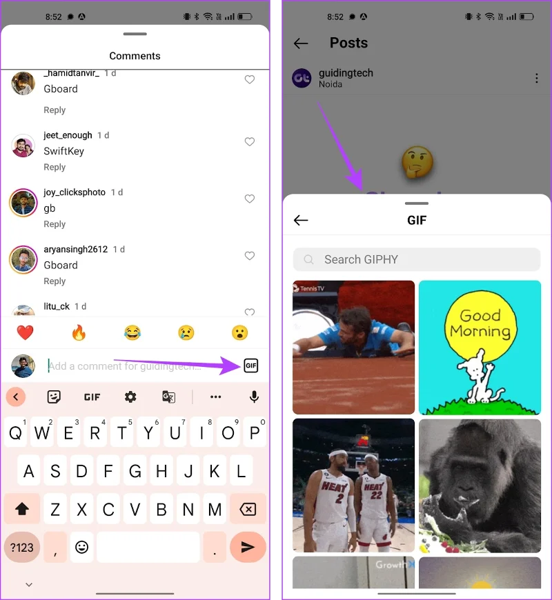 Come commentare una GIF sui post di Instagram
