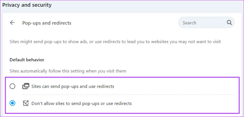 Come consentire o bloccare popup e reindirizzamenti su Opera