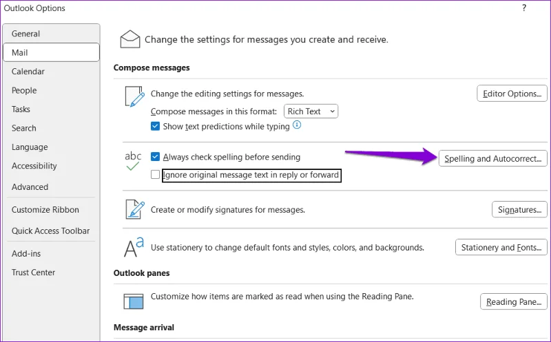 Las 6 soluciones principales para el corrector ortográfico que no funciona en Microsoft Outlook para Windows