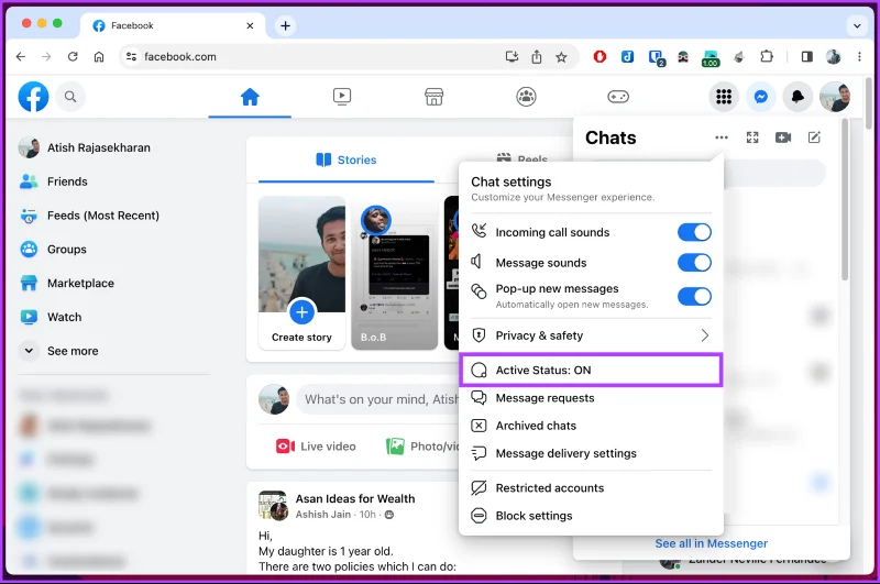 Comment désactiver le statut actif sur Facebook