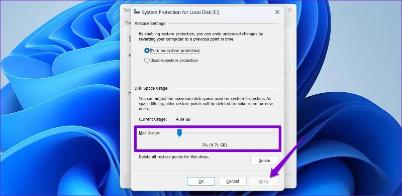 3 formas de eliminar puntos de restauración antiguos en Windows 11