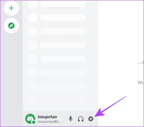 Área de configuración en Discord