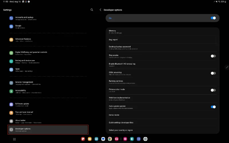 Galaxy Tab S9: USB Debugging inschakelen