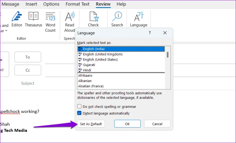 Las 6 soluciones principales para el corrector ortográfico que no funciona en Microsoft Outlook para Windows