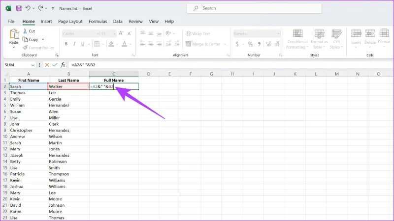أفضل 6 طرق للجمع بين الأسماء الأولى والأخيرة في Microsoft Excel