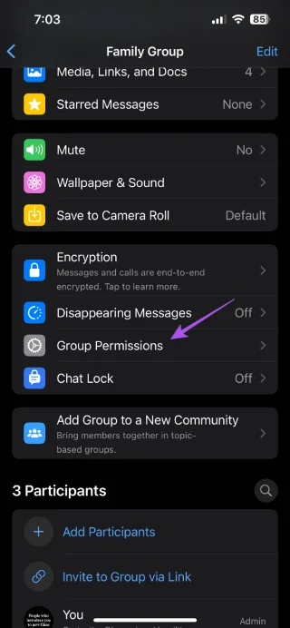 Paramètres du groupe WhatsApp