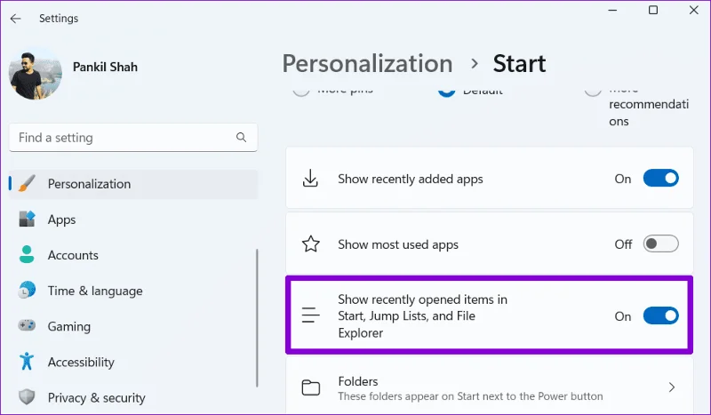 Recente bestanden verwijderen uit snelle toegang in Windows 11
