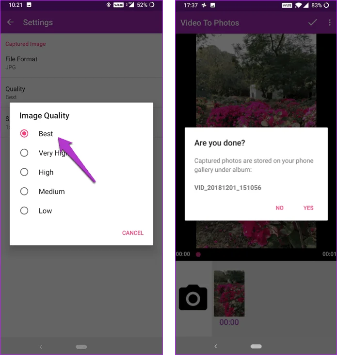 Hoe u een afbeelding van hoge kwaliteit uit video op Android kunt extraheren