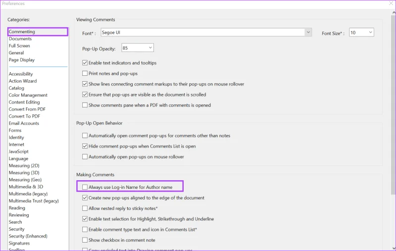 Come modificare il nome dell'autore per i commenti in Adobe Acrobat