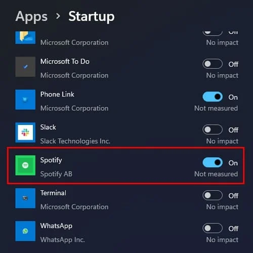 Spotify: 자동 시작 비활성화