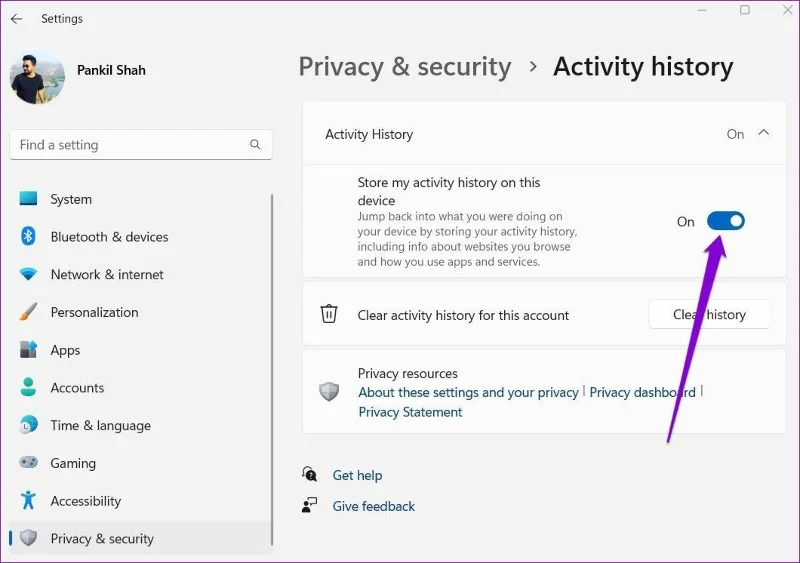 Cómo borrar todo el historial de actividad en Windows 11