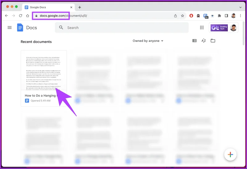 Comment faire un retrait suspendu sur Google Docs