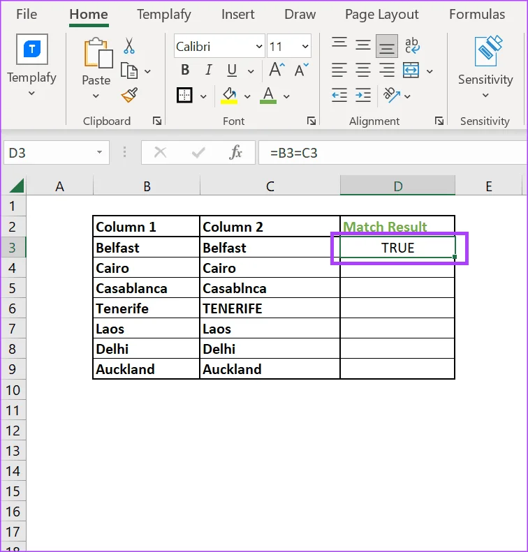 3 طرق لمقارنة الأعمدة في Excel للمطابقات