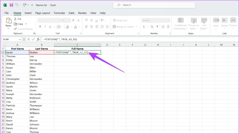 أفضل 6 طرق للجمع بين الأسماء الأولى والأخيرة في Microsoft Excel