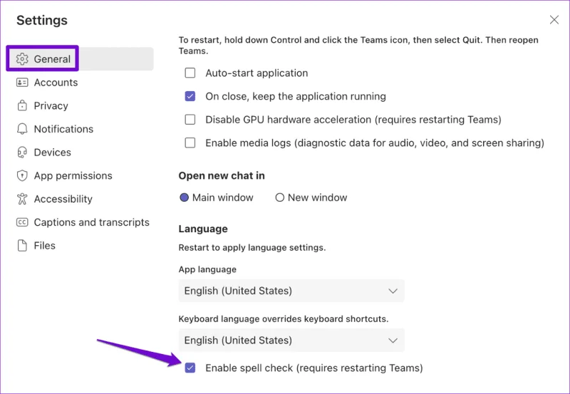 Las 7 soluciones principales para el corrector ortográfico que no funciona en Microsoft Teams para Windows