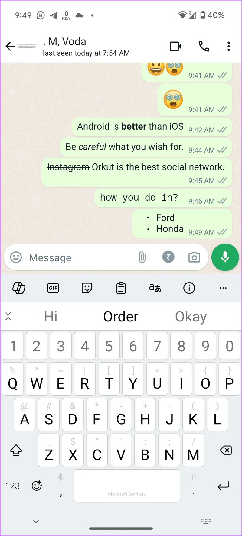 Aufzählung in WhatsApp