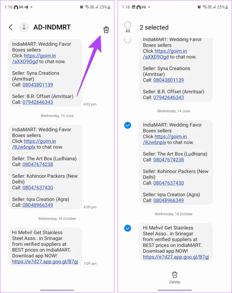 Hoe meerdere of alle tekstberichten op Android te verwijderen