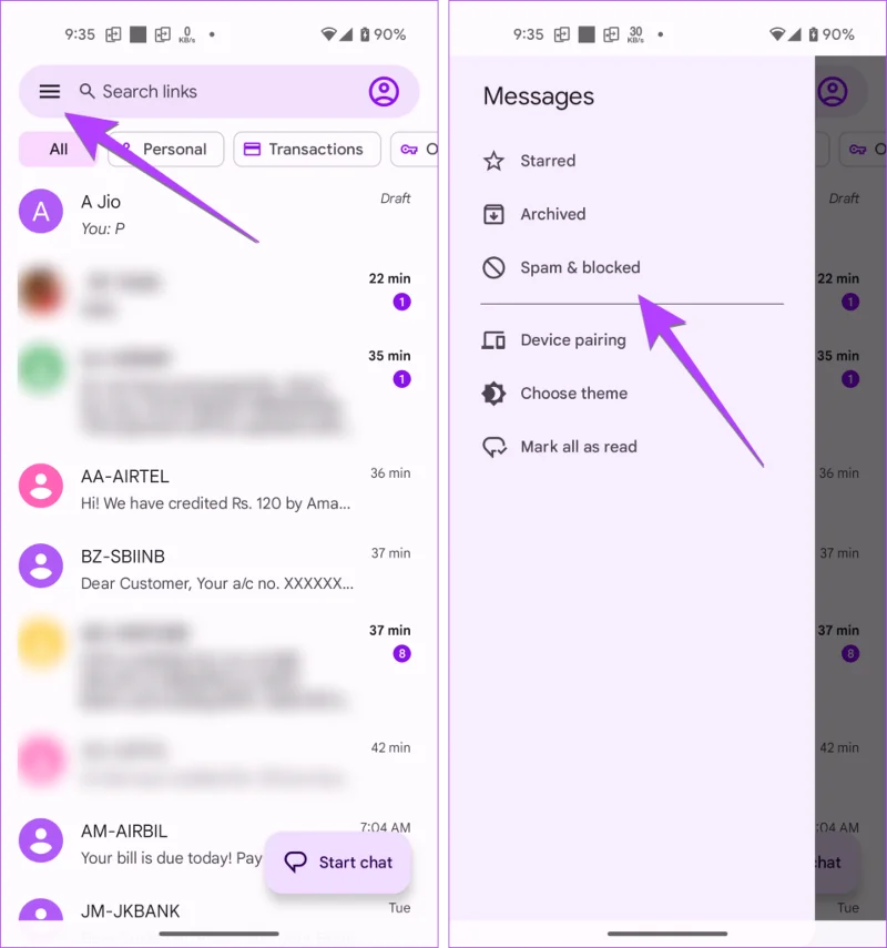Geblokkeerde berichten bekijken en ophalen op Android (inclusief Samsung)