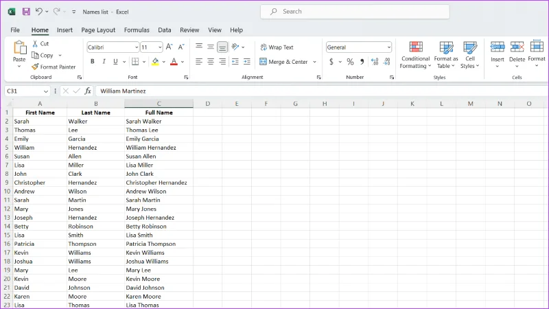 أفضل 6 طرق للجمع بين الأسماء الأولى والأخيرة في Microsoft Excel