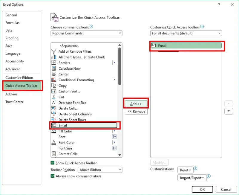 Schakel de “E-mail” optie in Excel & Word 365 in