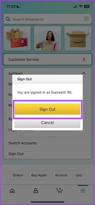 Come disconnettersi dall'app o dal sito web di Amazon