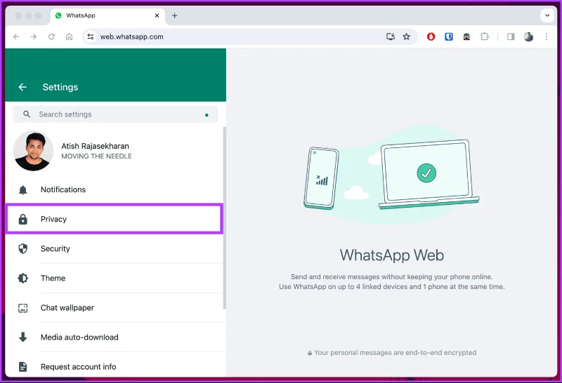 Privacy-instellingen van WhatsApp Web