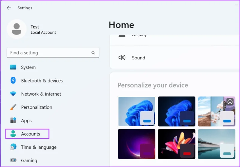Configuración de cuentas en Windows