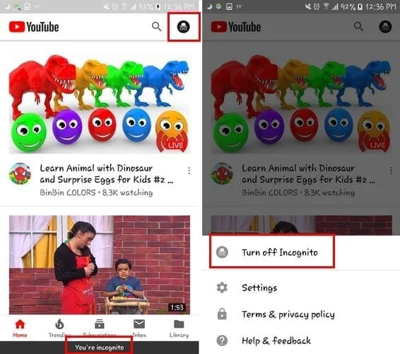 Hoe Incognito-modus in YouTube in te schakelen/uit te schakelen