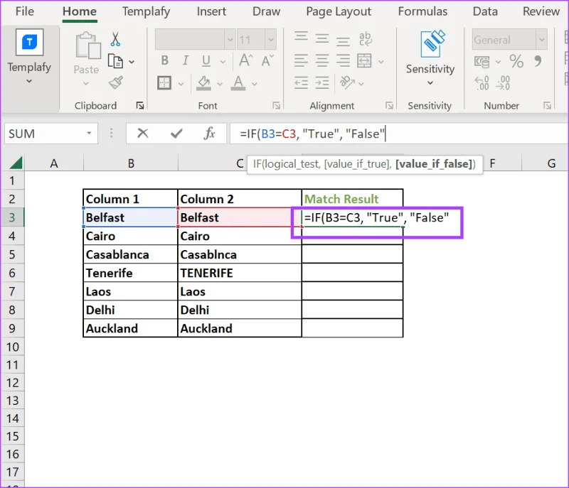 3 طرق لمقارنة الأعمدة في Excel للمطابقات
