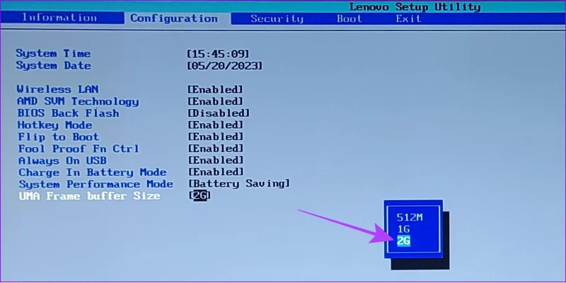 VRAM 크기 선택