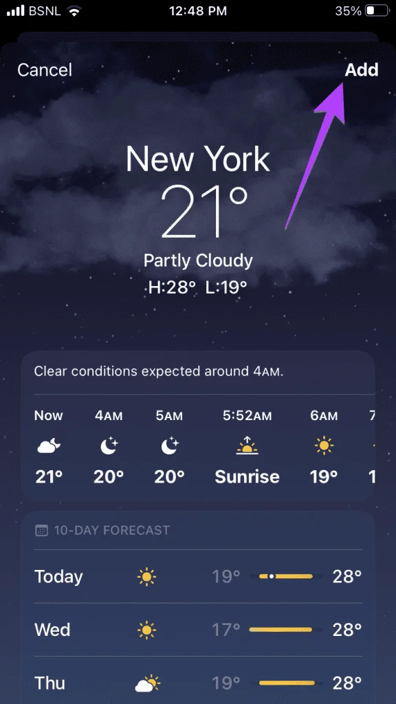 Agregar ciudad en la aplicación Weather