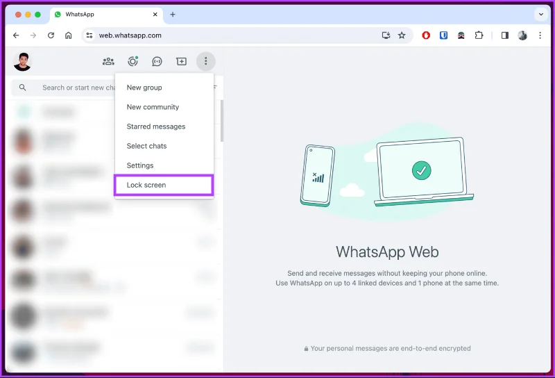 Vergrendelscherm op WhatsApp Web