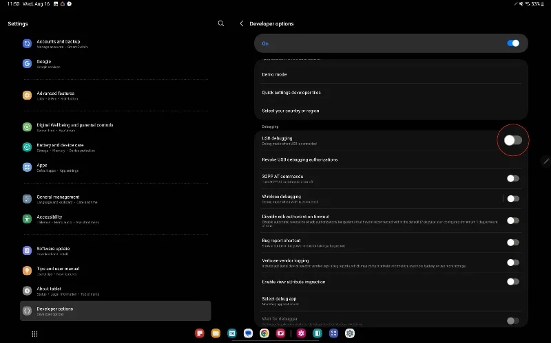Galaxy Tab S9: USB Debugging inschakelen