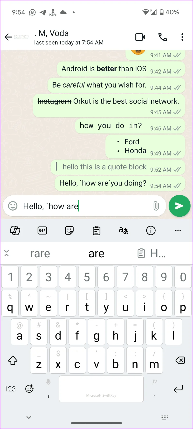 Codeblock in WhatsApp