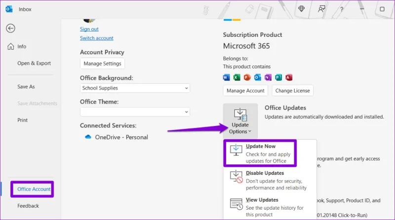 Actualizar Microsoft Outlook