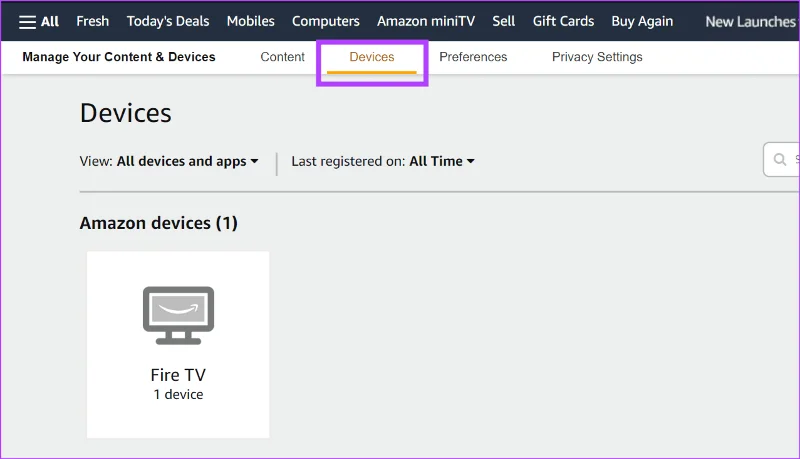 Dispositivi registrati su Amazon