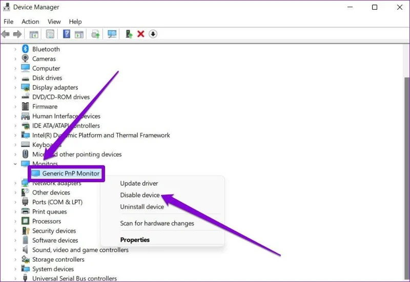 Desactivar monitor PnP en Windows 11