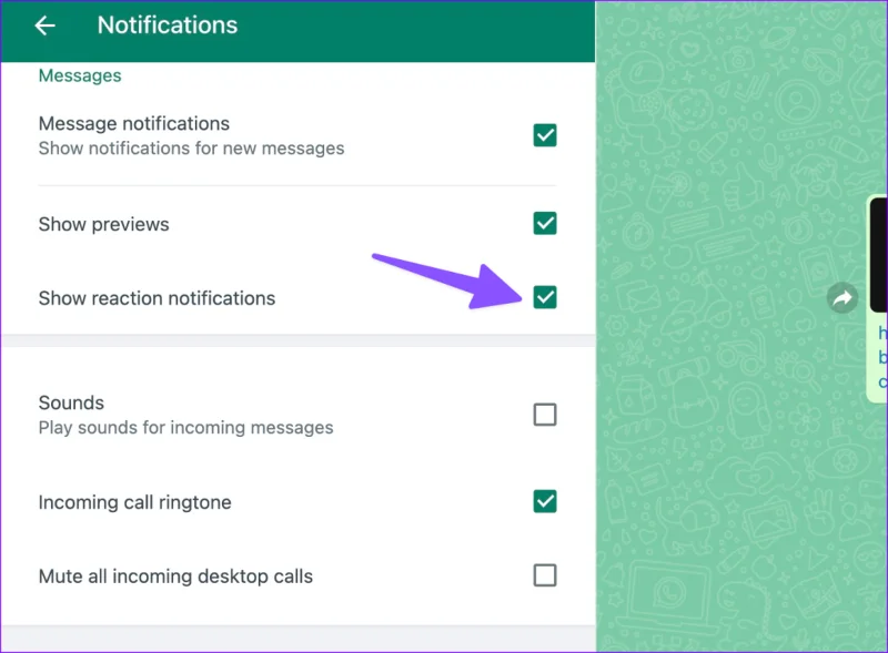 Comment désactiver les notifications de réactions sur WhatsApp