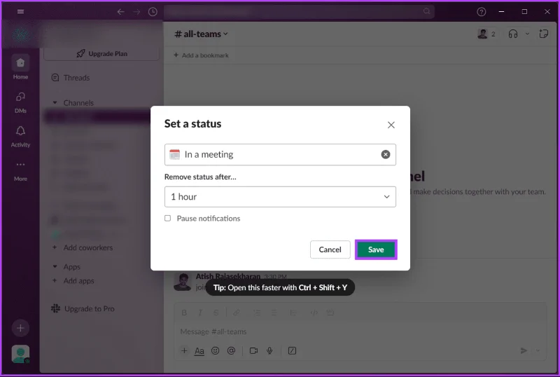Come mantenere sempre attivo lo stato Slack