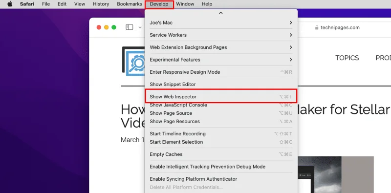 MacOS: Web Inspector In Safari Inschakelen